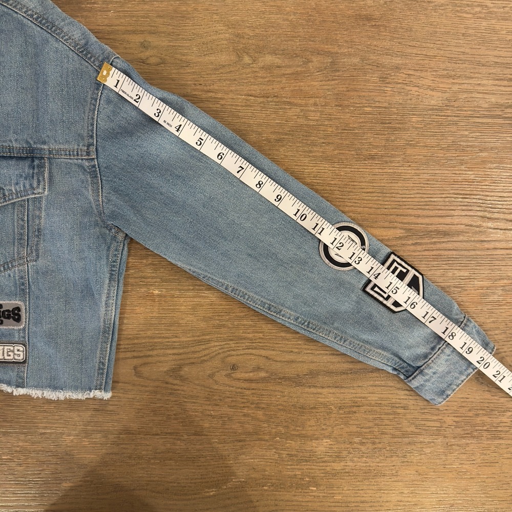 LA Kings Jean Jacket - Women's Crop Hooded Denim Jacket-WEAR by Erin Andrews-XS - Picture 16 of 16